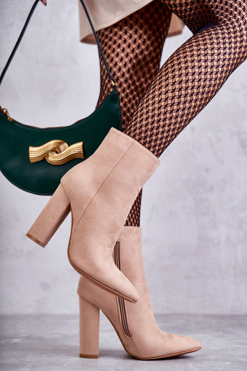 Елегантні замшеві чоботи на пості Темно-бежевий Етані