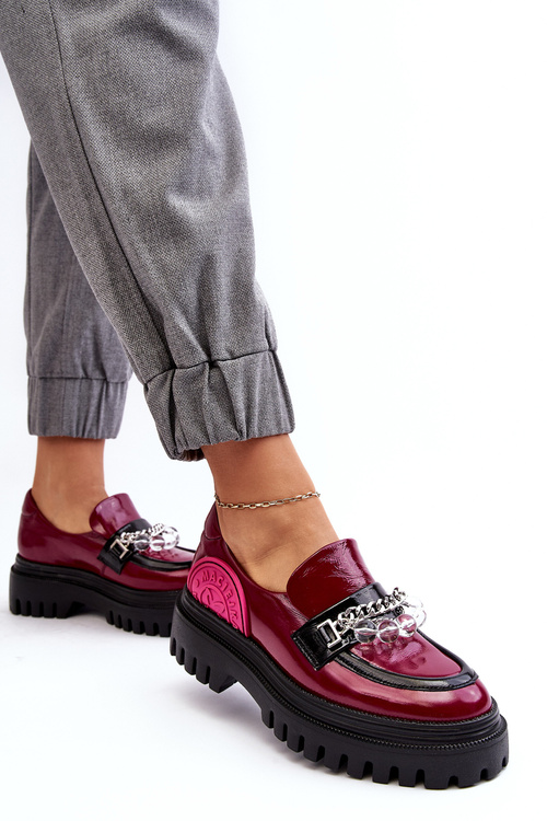 Жіночі масивні шкіряні півчеревики Maciejka 06294-15 Фуксія з декором