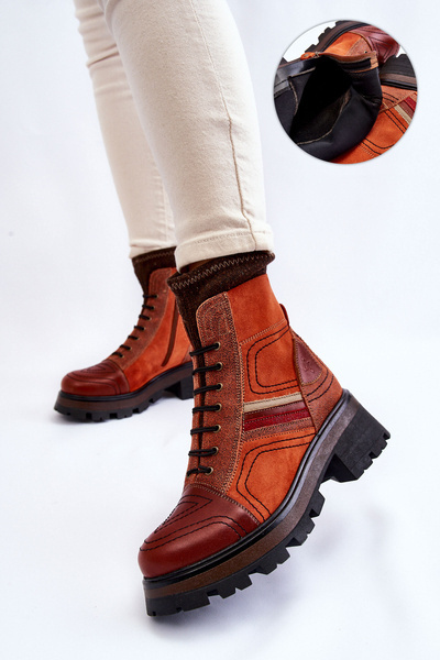 Жіночі шкіряні чоботи на підборах Maciejka 05624-08 оранжево-коричневі