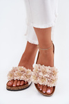 Жіночі Сандалі На Корковій Підошві З Квітами Бежеві Ferenza