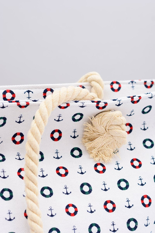 Жіноча біла велика темно-синя пляжна сумочка