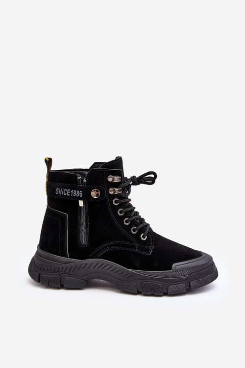 Жіночі ботильйони зі шнурівкою на підкладці зі штучної замші чорні Jailina
