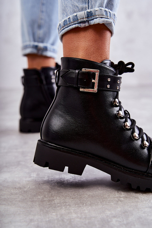 шкіряні чоботи з декоративним поясом Black Sabine