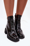 Лаковані шкіряні жіночі ботильйони з тисненням на блок Чорний Lorenza