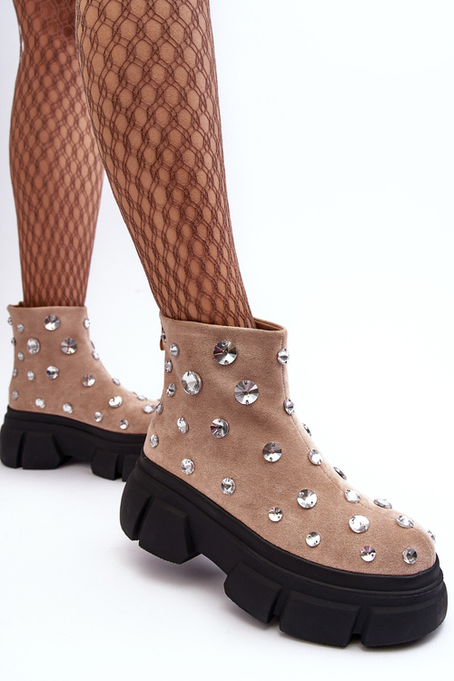 Чоботи з м'якої замші з кристалами D&A MR870-83 Бежеві