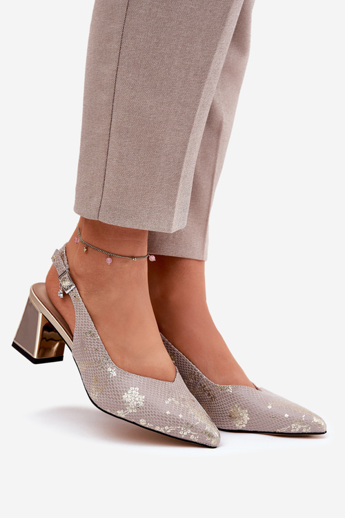 Шкіряні Жіночі Сандалі На Каблуці З Гострими Носками Золото-Срібні Vinceza 66733