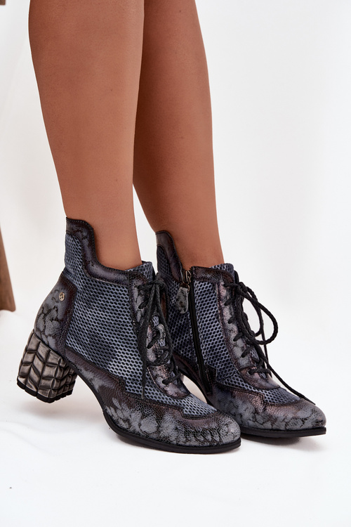 Шкіряні жіночі черевики на підборах Maciejka 06989-03 сірі