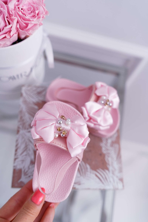 Дитячі гумові шльопанці з бантом рожеві Senari