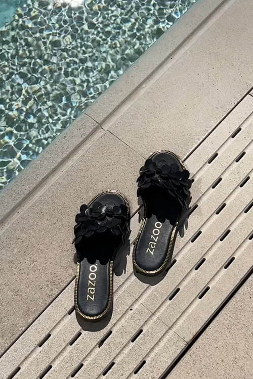 Zazoo 40381 Жіночі Шкіряні Сандалі На Плоскому Каблуці Чорні