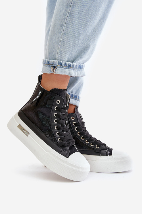 Жіночі високі кросівки на платформі чорні Averira