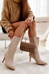 Замшеві чоботи на підборах бежеві Arison
