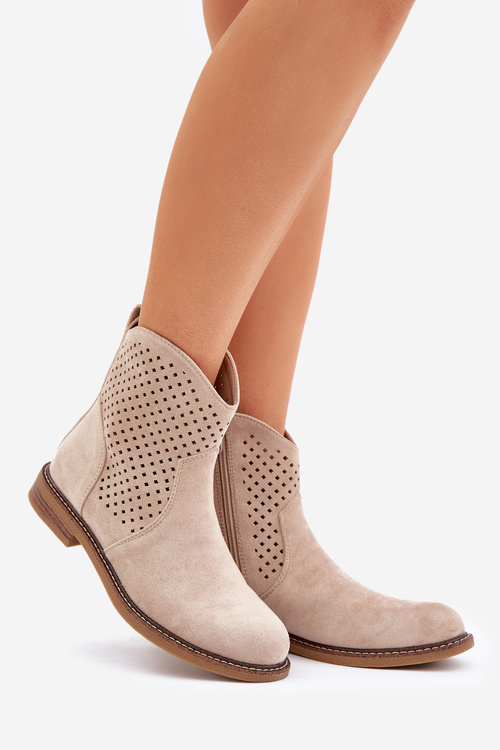 Перфоровані черевики на плоскому каблуці світло-бежеві Zinollia