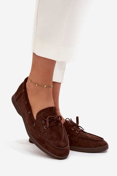 Жіночі Мокасини Плоскі З Шнурками Шоколадні Zalina