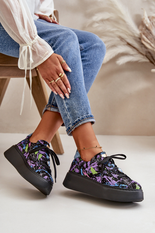 Шкіряне спортивне взуття на платформі фіолетове Maciejka 06191-05