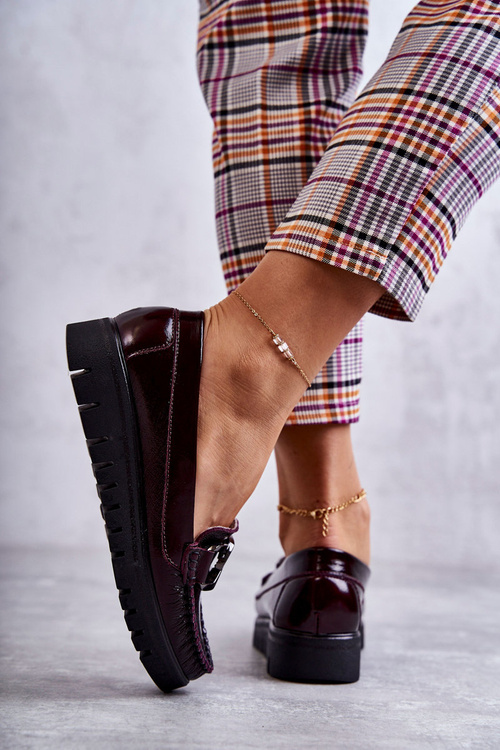 Жіночі шкіряні лофери на платформі бордові Венесія