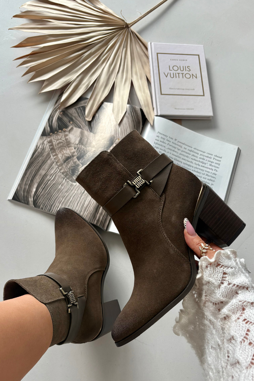 Жіночі черевики з натуральної замші на каблуці з підігрівом Sergio Leone BT25384-S Khaki