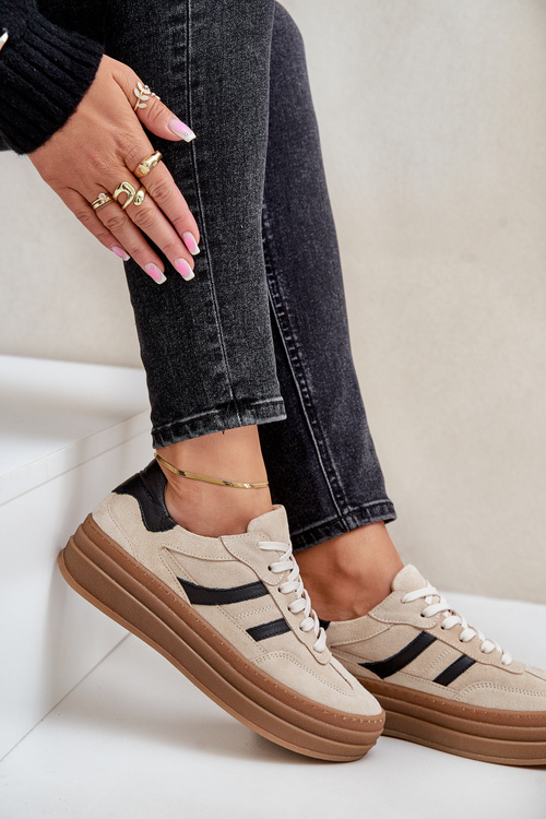 Замшеві кросівки на платформі бежеві Zazoo N1176