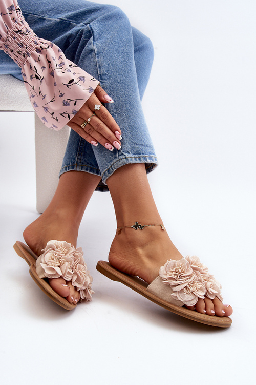 Жіночі бежеві тапочки з квіточками Eelfan