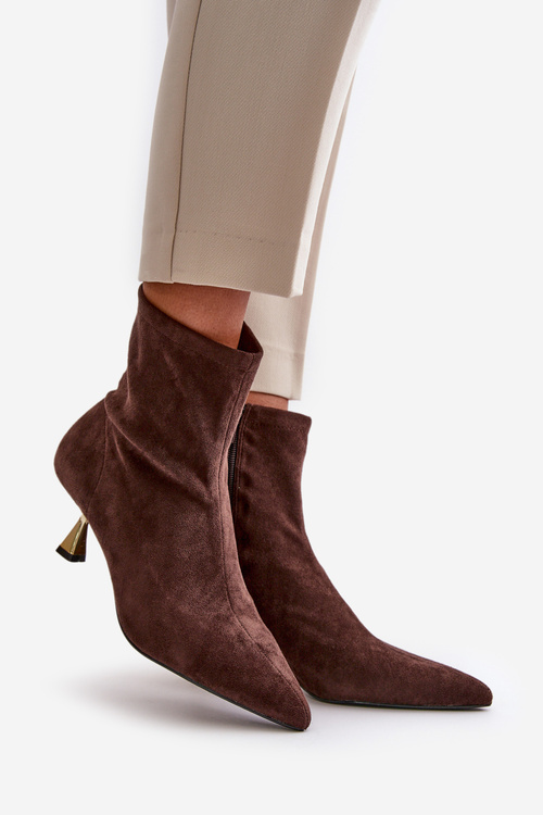 Жіночі черевики на шпильці Еко замшеві з гострими носками Коричневі Irithare