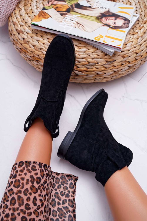 Жіночі чоботи на шпильці Плоский каблук Утеплені за щиколотку Чорні деміні