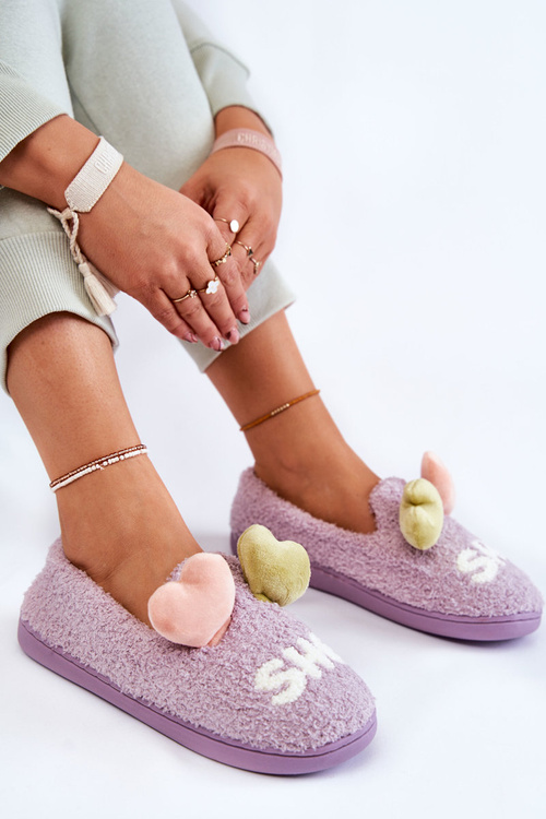 Жіночі тапочки з сердечками фіолетові Аляска