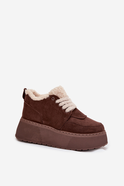 Жіночі зимові черевики на платформі з хутром тип ягнята Коричневі Luma