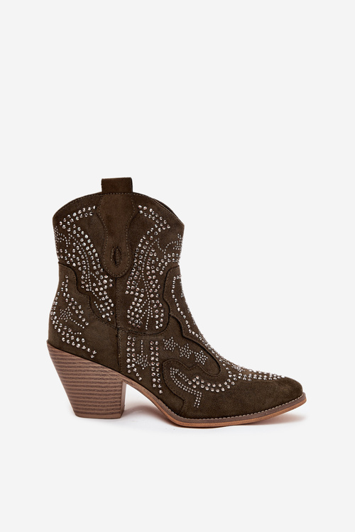 Утеплені Жіночі Ковбойські Черевики З Декором Темно-зелені Lelira