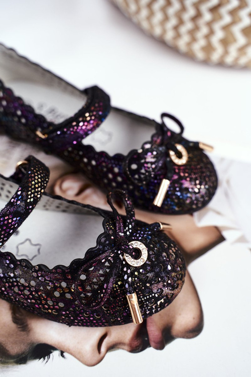 Дитячі чорні балерини з перфорацією на липучці Remtro