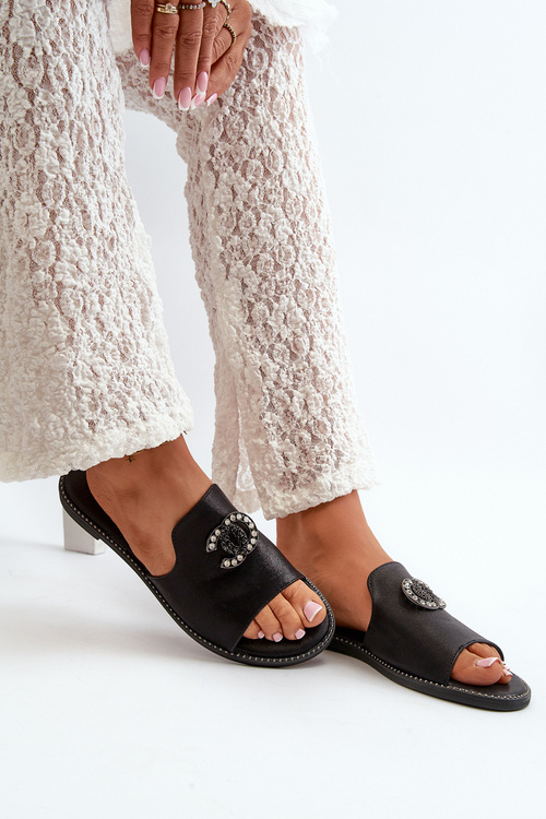 Елегантні жіночі блискучі тапочки з декором S.Barski KV27-050 Чорні