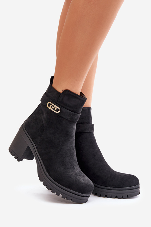 Жіночі чоботи на підборах з еко замші на блискавці чорні Laonora