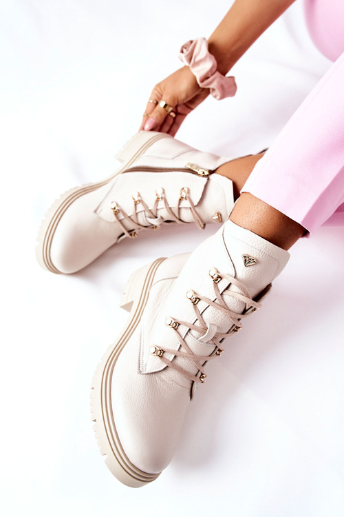 Жіночі шкіряні чоботи бежеві Nicole 2674