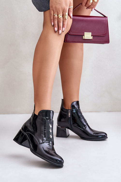 Лаковані ботильйони на блоку. Теплі чорні Zazoo