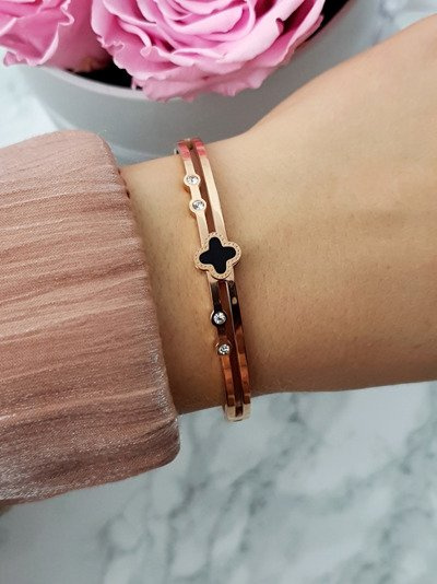 Жіночий сталевий браслет з чотирма цирконами з рожевого золота Avior