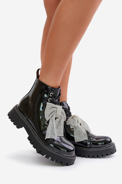 Лаковані ботильйони на блискавці та декоративному сердечку. Чорні Obeena