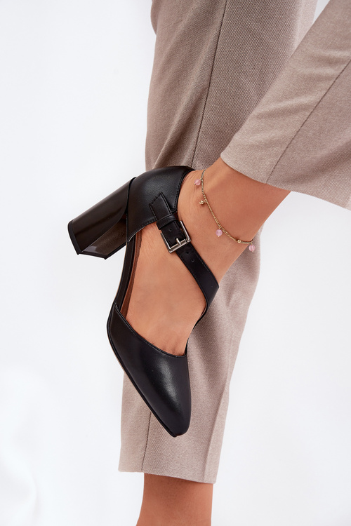 Шкіряні Туфлі На Каблуку З Пряжкою Vinceza 91133 Чорні