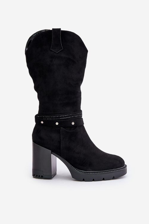 Жіночі чоботи на каблуці утеплені чорні Ivanelis