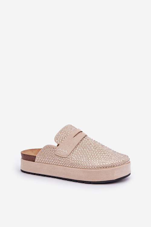 Жіночі сандалі, прикрашені цирконіями на платформі бежеві Deorani