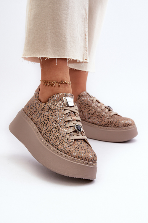 Шкіряне спортивне взуття на платформі Maciejka 06191-10 Beige