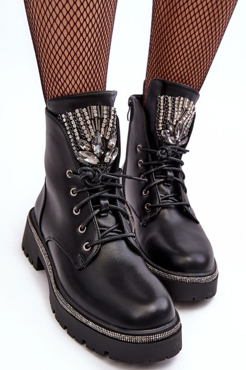 Низькі черевики робочі з ювелірним декором Чорна Меленопа