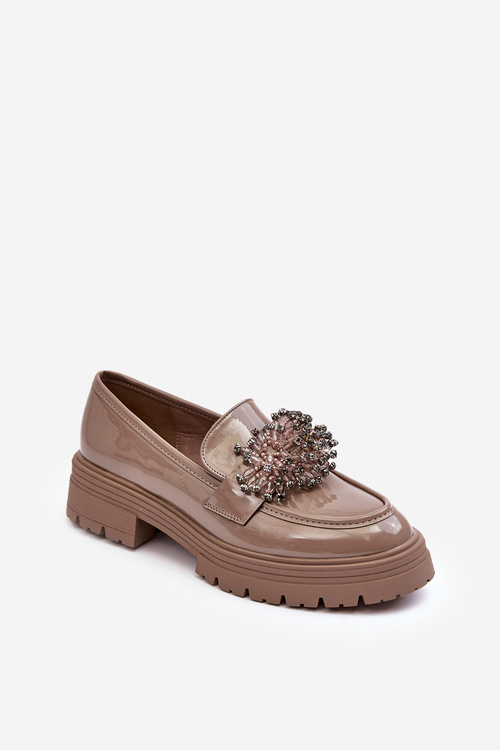 Жіночі лаковані напівчоботи з декором бежеві Annella