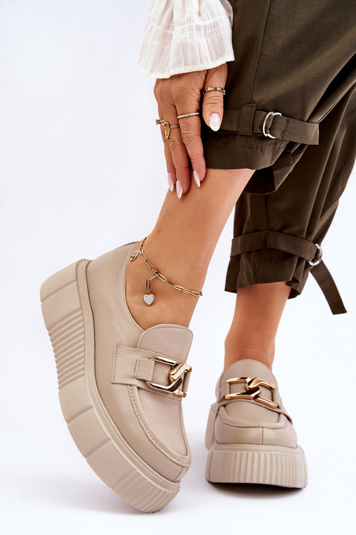 Модні шкіряні туфлі на платформі Beige Marsol 