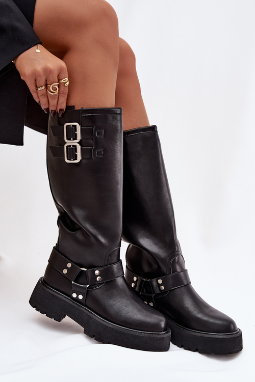 Шкіряні жіночі чоботи з пряжками ізольовані Big Star OO274A180 чорні