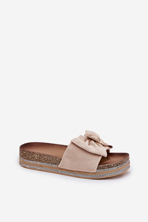 Жіночі Сандалі На Платформі З Бантом І Декоративною Брошкою Бежеві Lenela