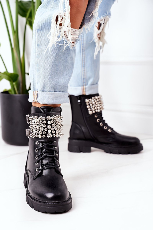 Утеплені чоботи з перлами Чорні зараз або ніколи