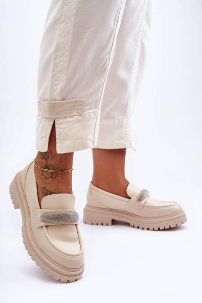 Шкіряні мокасини з орнаментом Beige Aricka