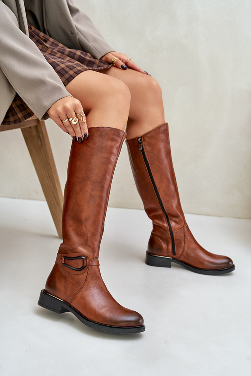 Шкіряні жіночі чоботи Zazoo 70140, утеплені, коричневі