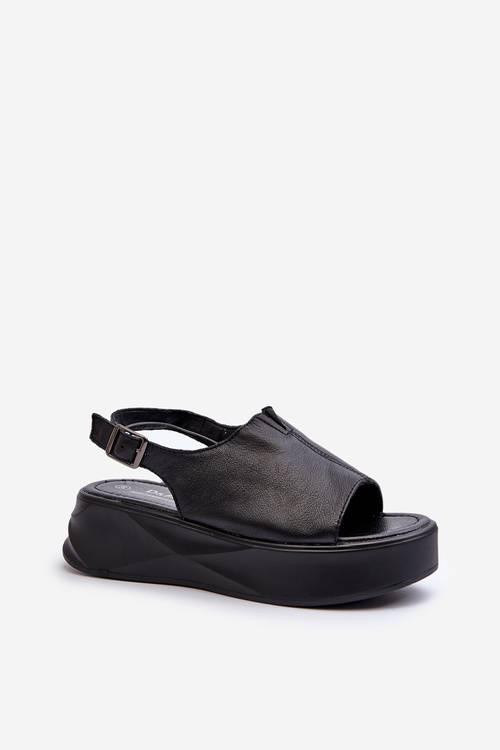 Жіночі шкіряні босоніжки на платформі D&A SJ2301-2 Чорні