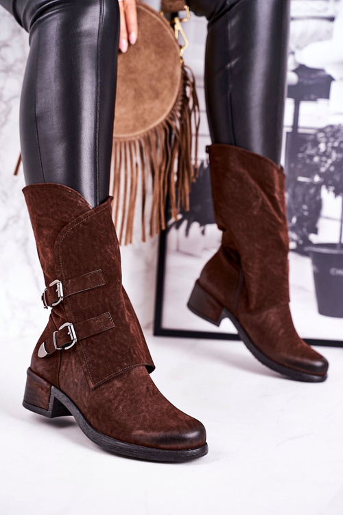 Жіночі утеплені чоботи з пряжками Коричневий Cassidy