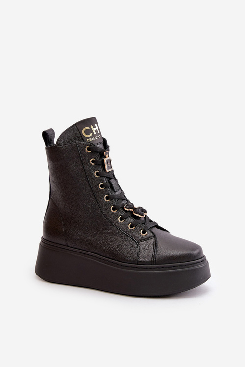 Жіночі шкіряні ботильйони робітники зі шпильками чорні CheBello 4294