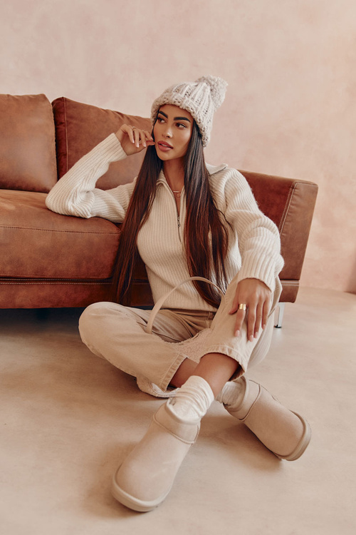 Жіночі замшеві низькі зимові черевики світло-бежеві Shelie